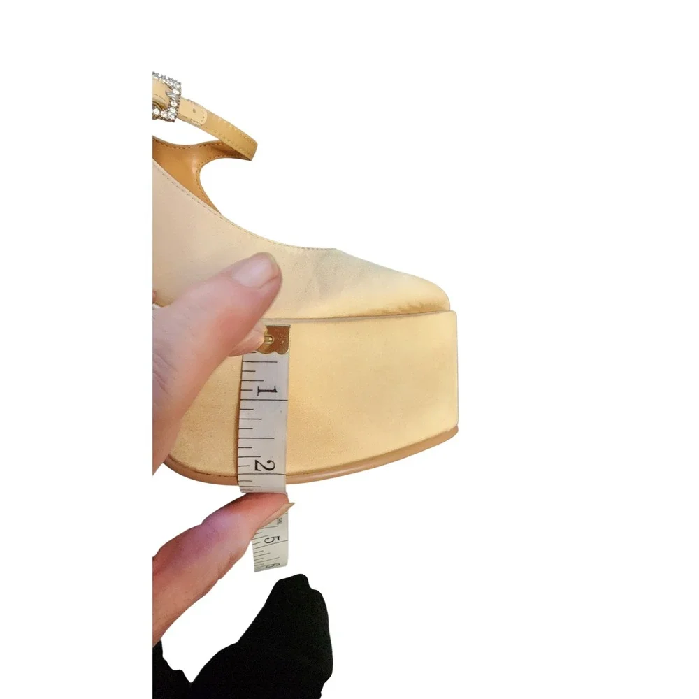 Lisa Vicky Mary Jane Platform Pumps Womens 6M Champagne Satin‎ Good